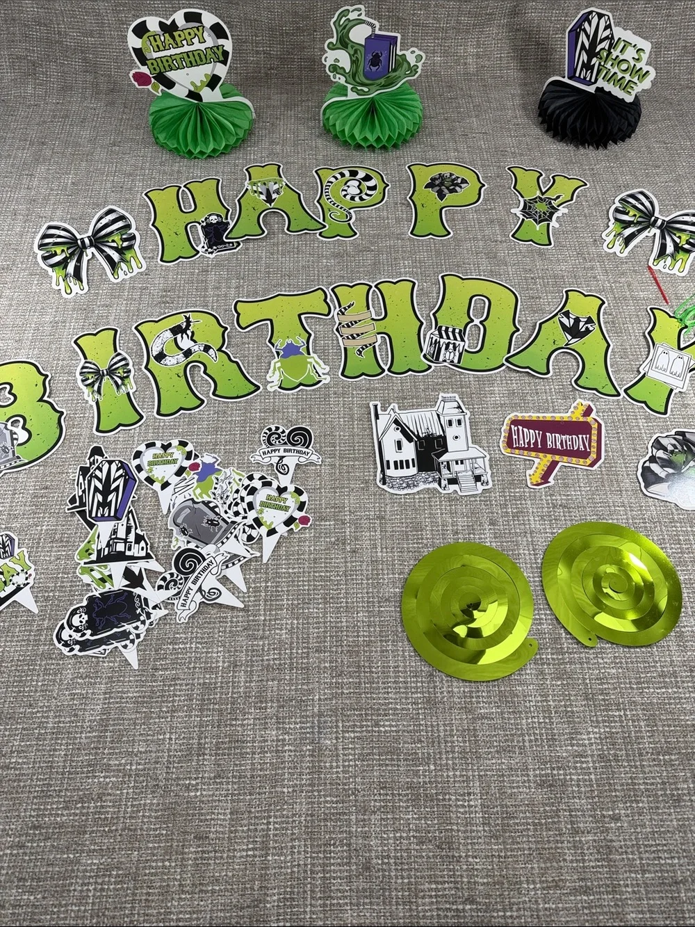 Happy Birthday Green and Black Party Decoration Kit spooky themed Halloween